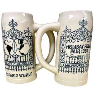 Vtg 1984 HISPANIC WORLD ceramic mugs HOLIDAY FOLK FAIR Milwaukee, WI stoneware